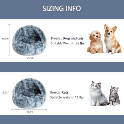 Cat Cave Bed for Indoor Cats, Covered Cat Bed House, Semi-Enclosed Pet Bed with Non-Slip Bottom, Cozy Calming Cat Hideaway, Machine Washable Cat Bed for Kittens and Small Dogs, 16 Inch (16") - size: 16"