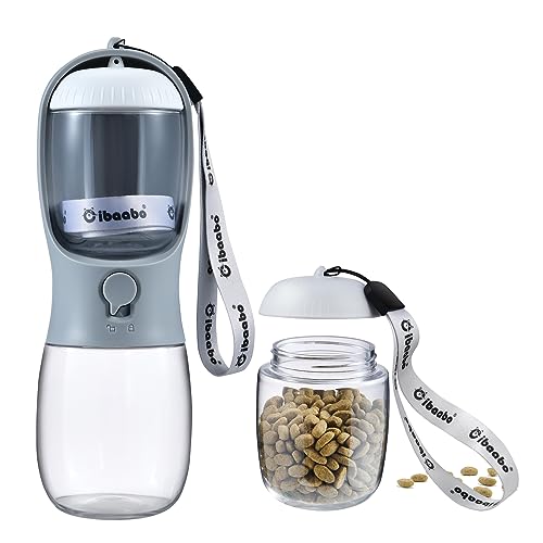 Cibaabo Dog Water Bottle with Food Container, Travel Puppy Water Bowl, Portable Pet Dispenser, Dog Stuff Accessories Items, Puppy Essentials Necessities for Yorkie Chihuahua Cat Walking and Hiking - color: #10 Gray, size: 10oz