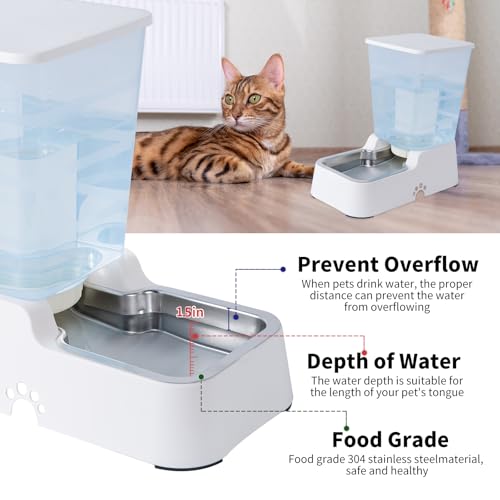 Meikuler Automatic Dog Cat Water Dispenser Large Capacity 5Lfor Cats and Medium and Large-Sized Dogs with Stainless Steel Bowl (White, 5L) - color: White