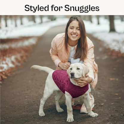 Parisian Pet Dog Sweaters - Pull Over, Turtle Neck Dog Sweater - Cable Knit Raspberry Thick Pet Sweater - Fall, Winter Pet Clothes - Flexible Arm Holes Sweater - XS