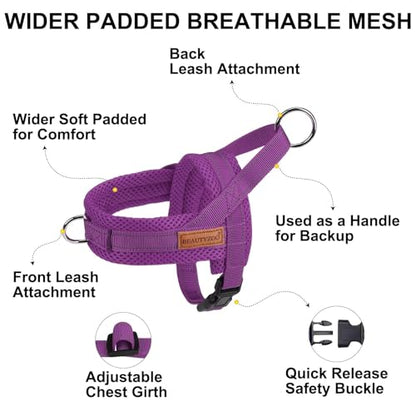 BEAUTYZOO No Pull Dog Harness Medium Sized Dog, Breathable Mesh Padded Dog Harness and Leash Set, Adjustable Reflective Escape Proof Dog Vest Harnessss Quick Fit for Training Walking, Purple M - color: Purple, size: M: Chest 21"-26.7"