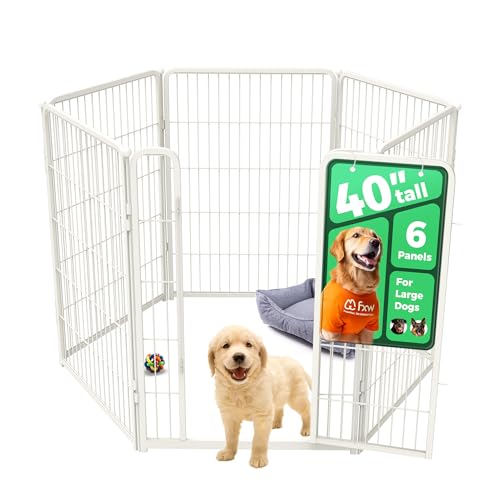 FXW Homeplus Unleashed Indoor Dog Playpen - Stress-Free and Safe Play, Heavy Duty 40 Inch 6 Panels Dog Pen for Medium and Large Dogs, White│Patented - color: White, size: 40"H