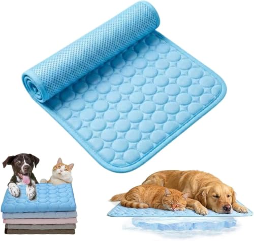 Dog Cooling Mat - No Freeze Needed, Self-Cooling Pad for Dogs,Summer Pet Cooling Mats,Portable Washable Cool Pads Pet Mat Indoor Outdoor for Crate Kennel Car Sofa Bed Floor (Blue, 150×100cm) - color: Blue, size: XXL