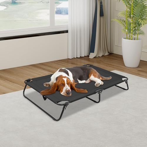 Folding Dog Cot, Outdoor Elevated Dog Bed with Breathable Mesh, 47.24 * 31.5 * 8.66in and 99.2lbs Capacity, for Home, Travel, Camping