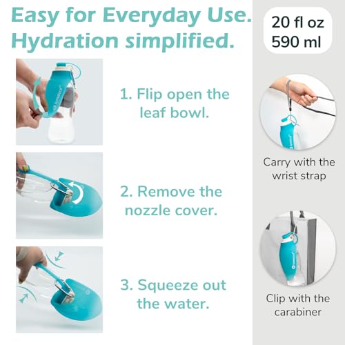 LumoLeaf Dog Water Bottle for Walking, Portable Pet Water Dispenser with Foldable Leaf Bowl – Lightweight Travel Bottle for Small & Medium Dogs, 20 fl oz