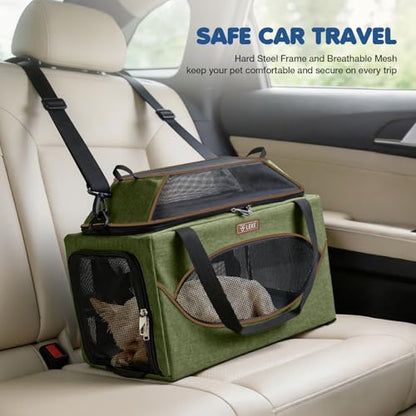Lekereise Top-Expandable Pet Carrier 18x11x11Inch Delta American United Airline Approved Underseat to 15lbs Stable Car Travel Carriers for Small Dogs Cats with Locking Safety Zippers Anti-Scratch Mesh - color: Dark Green, size: 18"x11"x11"