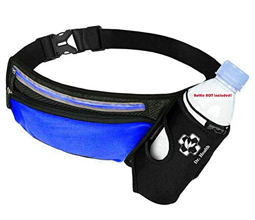 Running Belt Sport Waist Pack/Pouch w/Water Bottle Holder Hydration Fanny Pack Reflective Stripes Cellphone Storage Earphone hole for Dog walker Hiking Travel Adjustable Women/Men (BLACK/Royal Blue) - color: BLACK/Navy Blue