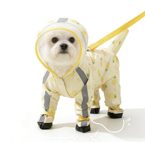 Waterproof Dog Raincoat Full Coverage 4 Legs with Hood Reflective Strips Leash Hole Premium Pet Rainwear for Small Dogs (Yellow Pineapple, L-for 8-13lb) - color: Yellow pineapple, size: L-For 8-13lb