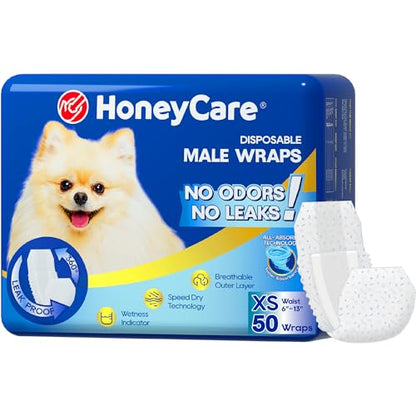 HONEY CARE All-Absorb A27 Male Dog Wrap, 50 Count, Extra Small - size: X-SMALL
