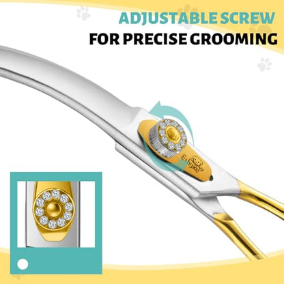 7 Inch Curved Dog Grooming Scissors Made Of 440C Stainless Steel Professional Downward Curved Pet Face Trimming Shears with Jewelled Screw, Sharp & Comfortable for Groomers - style: Gold Down-curved