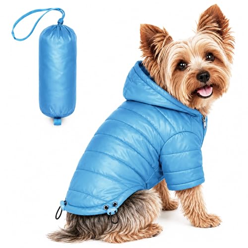 Pet Life ® Sporty Avalanche Lightweight Adjustable Folding Fall and Winter Dog Coat Jacket with Concealed Zippered Pop-Out Hood - color: Blue, size: Small