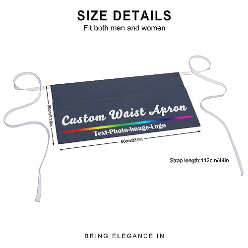 sophiehome Custom Waist Apron with Pockets Add Photo Logo Name Personalized Waiter Server Short Aprons for Kitchen - color: Navy Blue