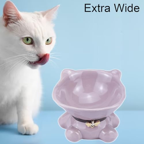 Cute Ceramic Tilted Food Bowls for Indoor Cats Cat Bowl Elevated Cat Bowls Whisker Friendly 5.4 Inch Wide 15° Raised Kitten Supplies Dishwasher and Microwave Safe Purple Cats Water Bowl - color: Purple Ceramic Cat Food Bowls