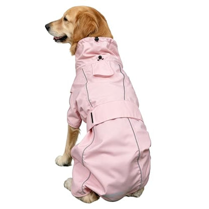 Waterproof Dog Raincoat, Adjustable Lightweight Dog Rain Jacket with Reflective Strip Leash Hole for Small Medium Large Dogs (Pink, XX-Large(55-77lb)) - color: Pink, size: XX-Large(55-77lb)