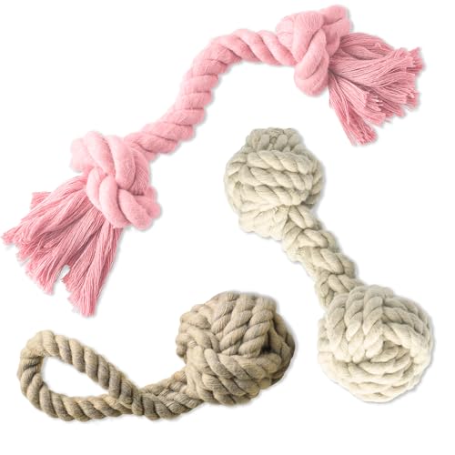 Pet Passion Brady The Rope Tug Toy 3-Pack Organic Cotton Dog Rope Pull Toys for All Pet Breeds, Pink Salt, One Size - color: Pink Salt