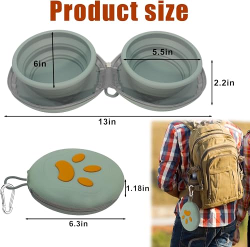 Collapsible Dog Bowl 2-in-1 Travel Portable Silicone Carabiner,Green | food & water use, folds flat, compact storage, camping, hiking, everyday walks, carabiner clip included - color: B-Green