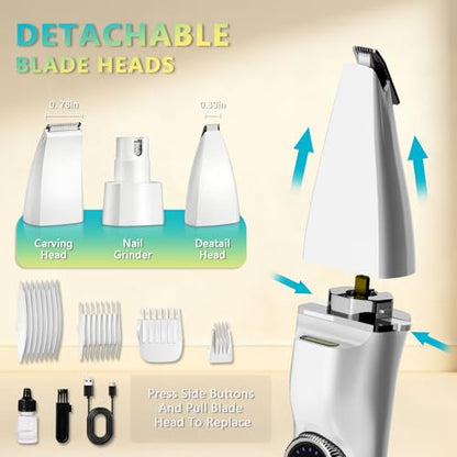 5-in-1 Dog Grooming Kit, Dog Paw Trimmer with LED Display and Light 11-Speed Rotary Knob Low Noise Stainless Steel Blade, Wireless Charging Pet Shaver Ideal Trimming Paw Eye Ear Facial Hair - color: Pet Clipper