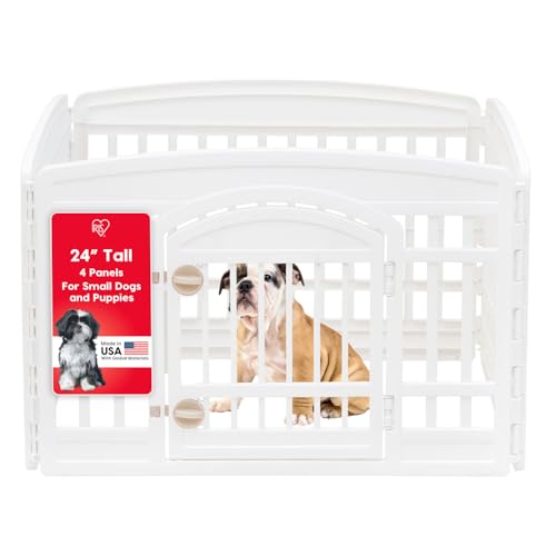 IRIS USA 24" Dog Playpen with Door, 4-Panel Pet Enclosure for Small Dogs, White - color: White, size: 4 Panel - 24" H