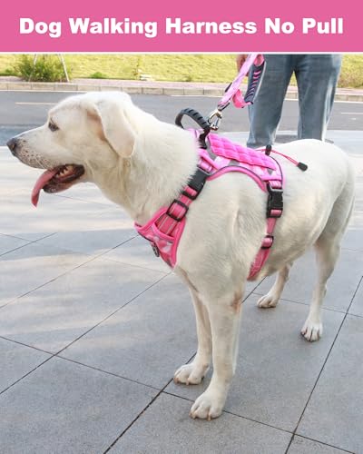 Hotsky Tactical Dog Harness No Pull，Adjustable Service Dog Vest Reflective Military Pet Harness with Control Handle Molle Loop Panels for Training Walking Running(Pink Camo, L) - color: Pink Camo, size: L(Neck: 20"-26",Chest: 22.5"-32")