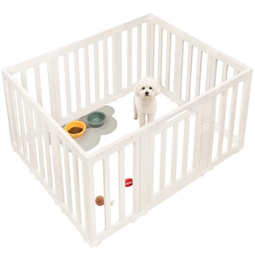XPIY Dog Playpen – 25Inch Tall Plastic Puppy Fence Playpen with Door for Medium and Small Dogs, Safe Indoor & Outdoor XL Big Pet Puppy 12-Panel Play Pen - color: off white, size: 44"*36.2"*25"