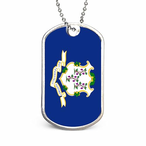 US States Flags Dog Tag Necklace, Custom Military ID Tags, Personalized Laser Engraved or Embossed Stainless Steel - style: Connecticut Flag