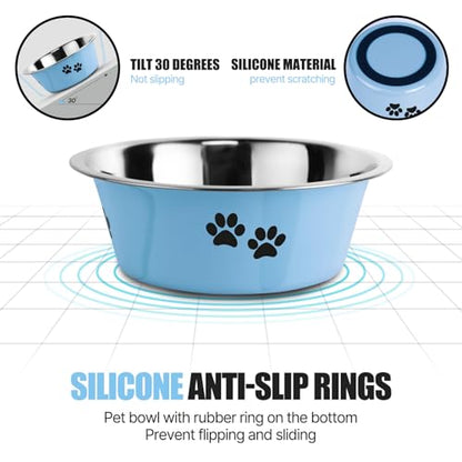 Stainless Steel Dog Bowls, Nonslip Rubber Bottom No Spill Proof Skid Metal Insulated Dog Bowls for Large Medium Small Breed Dogs (Blue, 6.6 Cups/53 OZ) - color: Blue, size: 6.6 Cups/53 OZ