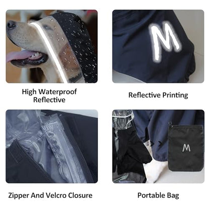 MAMORE Dog Raincoat With Clear Hood and 2 Legs, Waterproof Adjustable Jacket, Reflective Stripe for Small Medium Large Dogs (Black, X-Small)