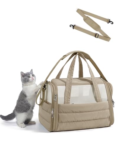 BAGSMART Cat Carrier: Soft-Sided Pet Carrier for Small Medium Cats Dogs Puppy Quilted Collapsible Puffy Travel Bag Up to 20 Lbs Brown - color: Brown, size: 18.1"L x 11.0"W x 11.0"H