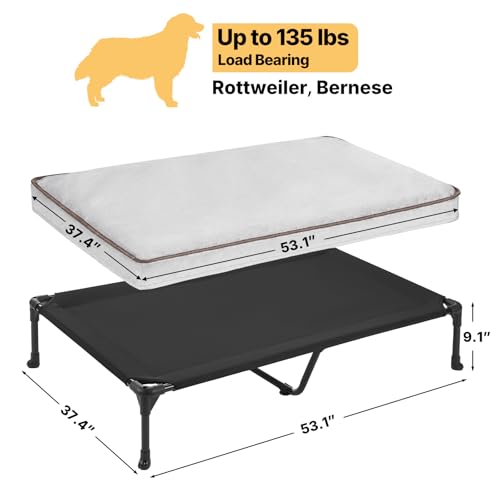 Veehoo Elevated Dog Bed with Waterproof Cushion, Cooling Raised Dog Beds with Padded Top, Washable Outdoor Dog Bed, Orthopedic Pet Cot for Indoor & Outdoor, Extra Large Dog Bed 53" x 37.5", Dark Grey - size: 53.1"L x 37.4"W x 9.1"Th
