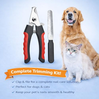 Dog & Cat Nail Clippers & Trimmers - Extra Sharp Dog Clippers with Stainless Steel Blades & Safety Guard to Avoid Overcutting - Ergonomic Cat Nail Clippers with Non-Slip Grip & Lock Feature - color: Red