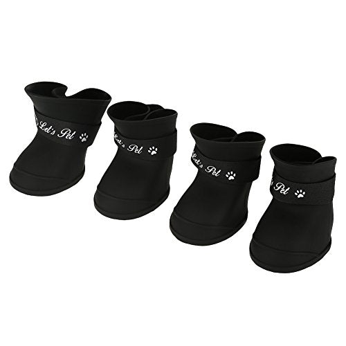 FILFEEL Pet Rain Shoes, Silicone Dog Cute Boots Anti-Slip Protective (M Black Color)