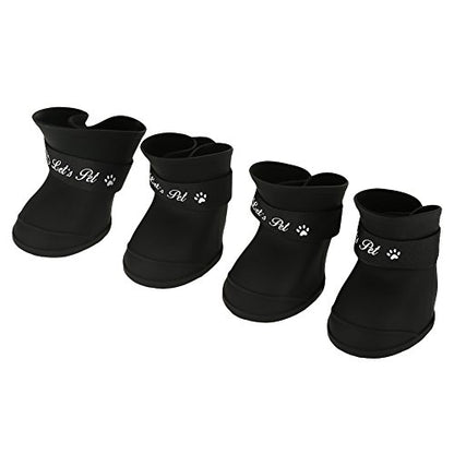 FILFEEL Pet Rain Shoes, Silicone Dog Cute Boots Anti-Slip Protective (M Black Color)