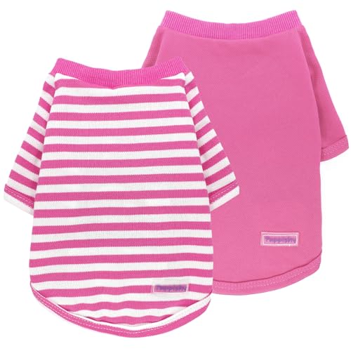 2 Pieces Puppy Clothes Stripe Dog Clothes for Small Dogs Summer Dog Shirt Cute Soft Puppy Clothes Bresthable Chihuahua Cat Clothes (X-Small) - color: pink, size: X-Small