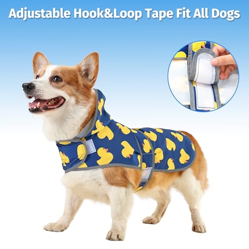 Dog Raincoat for Medium Dogs Waterproof Jacket Hooded Rain Coats with Reflective Strips Leash Hole & Poncho Adjustable Fit (Duck,M) - color: Blue Duck, size: Medium