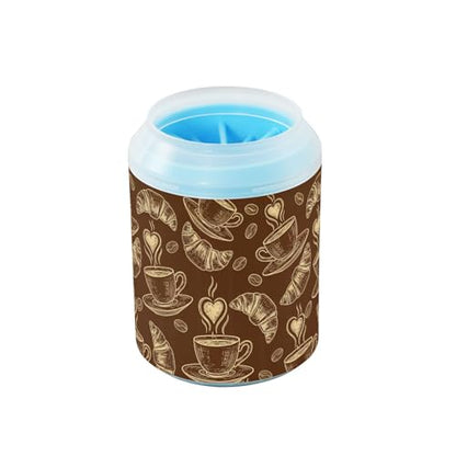 Coffee Brown Print Dog Paw Cleaner Cup with Soft Silicone Brush, Lightweight Portable Small Muddy Paw Washer for Dogs, Easy to Use Pet Foot Cleaner