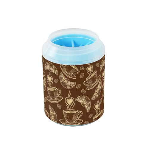 Coffee Brown Print Dog Paw Cleaner Cup with Soft Silicone Brush, Lightweight Portable Small Muddy Paw Washer for Dogs, Easy to Use Pet Foot Cleaner