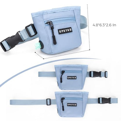 Dog Treat Pouch, Powerful Magnet Closure Device Dog Training Treat Bag Large Capacity Pet Treat Pouch with Poop Bag Dispenser Treat Bag for Dog Training with Metal Waistband Clip (Light Blue) - color: Light Blue
