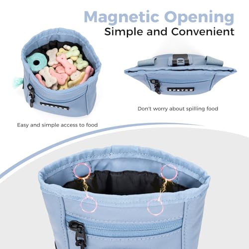 Dog Treat Pouch, Powerful Magnet Closure Device Dog Training Treat Bag Large Capacity Pet Treat Pouch with Poop Bag Dispenser Treat Bag for Dog Training with Metal Waistband Clip (Light Blue) - color: Light Blue