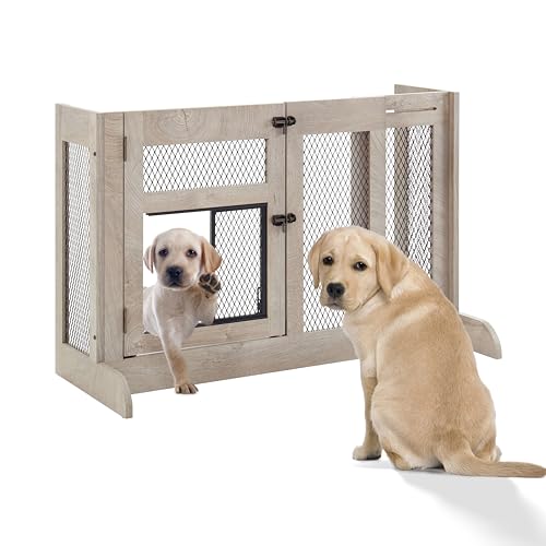 unipaws Dog Gate Indoor to Separate Puppy and Large Dogs for Stairs, Freestanding Walk Through Pet Gate with Small Door, Adjustable 33.3-41.6 Inches Wide