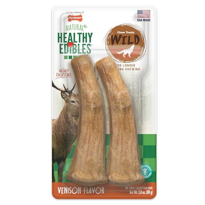 Nylabone Healthy Edibles WILD Natural Dog Chew Treats for Large Dogs, Long Lasting Dog Healthy Chew Antler Bone Made in USA, Venison Flavor, For Dogs Up to 50 lbs. (2 Count) - size: 2.8 Ounce (Pack of 1)