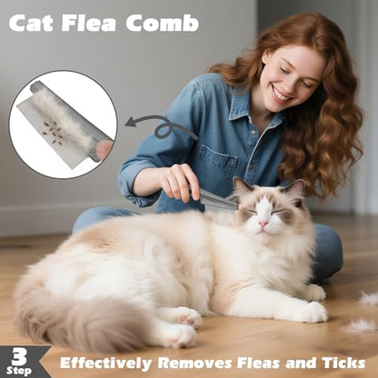 3PCS Cat Grooming Supplies, Cat Brush & Nail Clipper/Trimmer & Flea Comb for Shedding Indoor Cats Essentials Stuff Accessories (Grey) - color: Grey