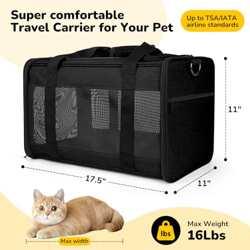 Hipubby Cat Carrier Dog Carrier for Pets Up to 16 Lbs, Soft-Sided Pet Travel Carrier for Cats and Small Dogs, Airline Approved Pet Carrying Case with Shoulder Strap & Removable Mat - Black - color: Black