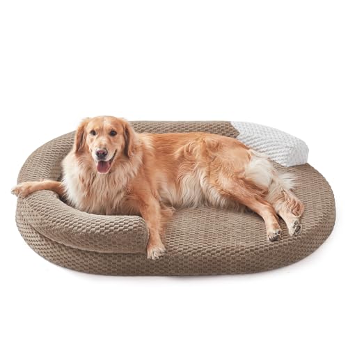 JOEJOY XL Orthopedic Dog Beds Large Sized Dog, Extra Large Washable Waterproof Oval Large Dog Bed with Removable Cover, Egg-Crate Foam Pet Bed with Bolster Sides & Non-Skid Bottom, Brown, 42''x32'' - color: Brown, size: XL(42"x 32"x 7")