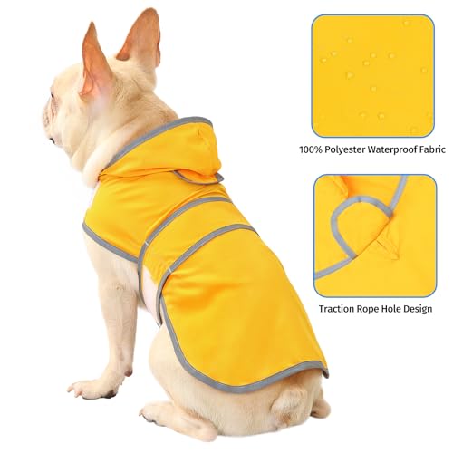 Dog Raincoat, Waterproof Dog Rain Jacket with Hood, Adjustable Rain Coat Poncho with Reflective Strips & Leash Hole for Large Medium Small Dogs Puppies, Lightweight Pet Clothes - color: Yellow, size: Medium