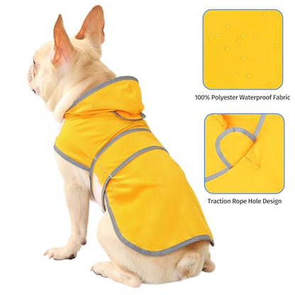 Dog Raincoat, Waterproof Dog Rain Jacket with Hood, Adjustable Rain Coat Poncho with Reflective Strips & Leash Hole for Large Medium Small Dogs Puppies, Lightweight Pet Clothes - color: Yellow, size: Medium