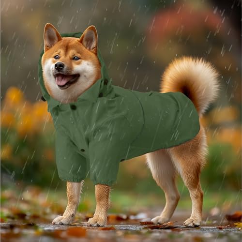 Navaris Hooded Dog Rain Jacket - Dog Raincoat Waterproof - Water-Resistant Rain Coat with Removable Hood - Raincoats with Sizes for Small Medium & Large Dogs - M Green