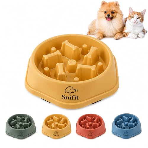 Slow Feeder Bowl for Small & Medium Cats & Dogs - Durable Slow Feeding Bowl with Non-Slip Base -Anti-Choking Puzzle Food Bowl for Dogs That Helps Mental Stimulation & Reduces Fast Eating-Yellow - color: Yellow