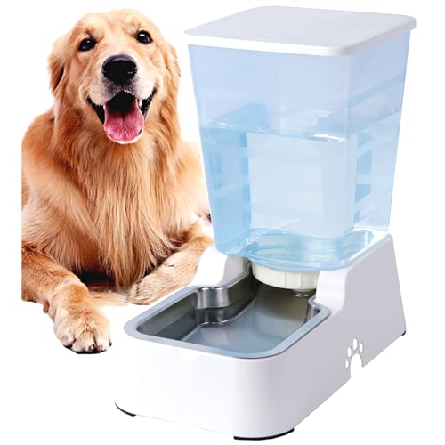 Meikuler Automatic Dog Cat Water Dispenser Large Capacity 5Lfor Cats and Medium and Large-Sized Dogs with Stainless Steel Bowl (White, 5L) - color: White