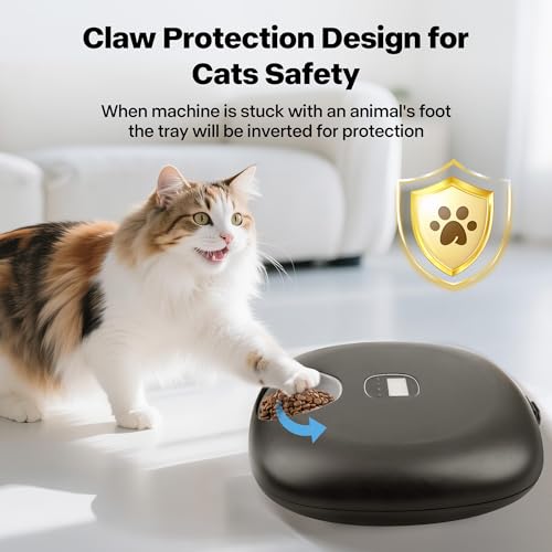 PetPrime 6-Meal Automatic Cat Feeder with Two Ice Packs,Cordless Rechargeable Cat Food Dispenser for Cats and Small Dogs Wet Food Auto Pet Feeder Black