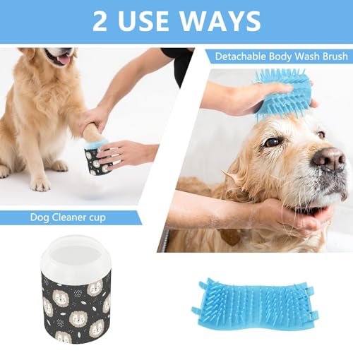 Lion Leaf Black Pattern Dog Paw Cleaner Cup with Soft Silicone Brush, Small Lightweight Portable Muddy Paw Washer for Dogs, Easy to Use Pet Foot Cleaner